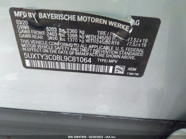 BMW X3 Sdrive30i 2020 5UXTY3C08L9C81064 Image 9