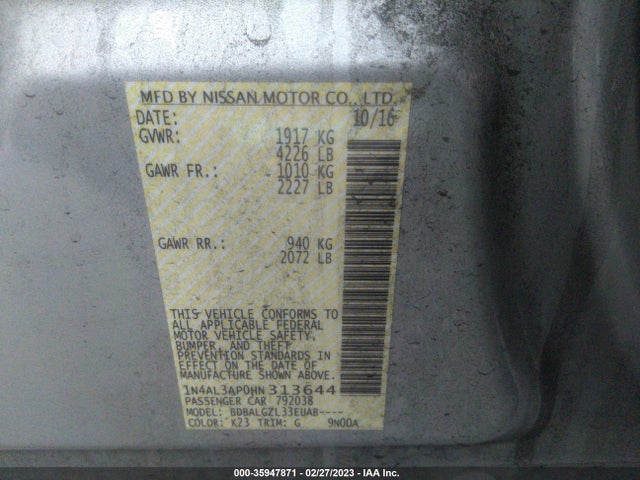 Nissan ALTIMA 2.5 2017 1N4AL3AP0HN313644 Image 9