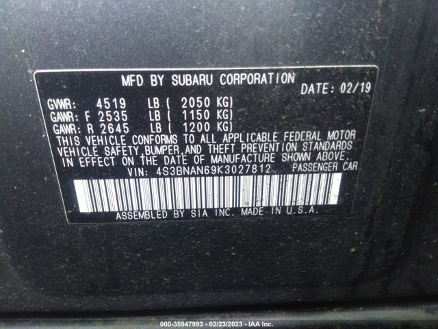 2019 Subaru Legacy, VIN: 4S3BNAN69K3027812