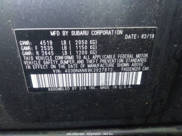 4S3BNAN69K3027812 Subaru Legacy Limited