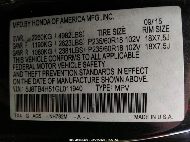 2016 Acura RDX, VIN: 5J8TB4H51GL011940
