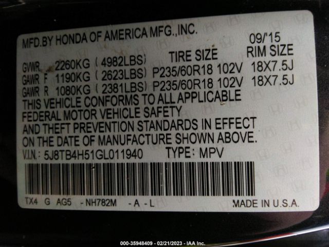 5J8TB4H51GL011940 Acura Rdx Tech Pkg/tech