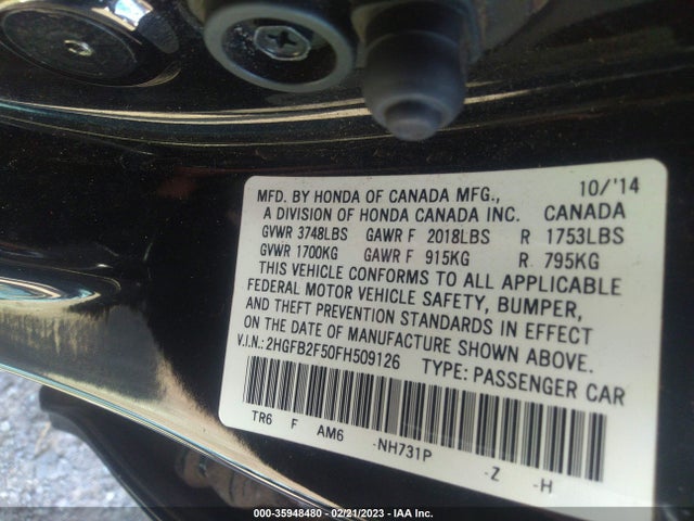 2015 HONDA CIVIC SEDAN LX VIN: 2HGFB2F50FH509126