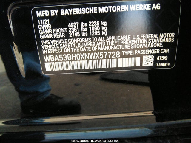 2022 BMW 5 Series, VIN: WBA53BH0XNWX57728