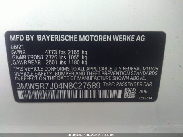 BMW 3 Series 330i Xdrive 2022 аукцион фото