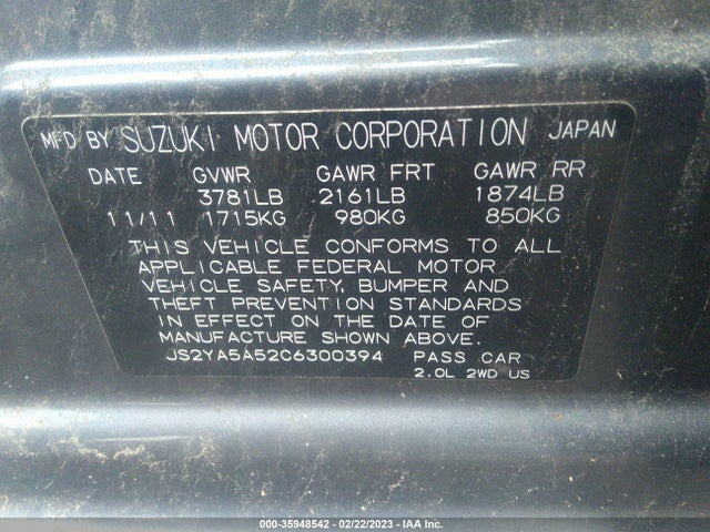 Suzuki Sx4 Sportback 2012 JS2YA5A52C6300394 Image 9