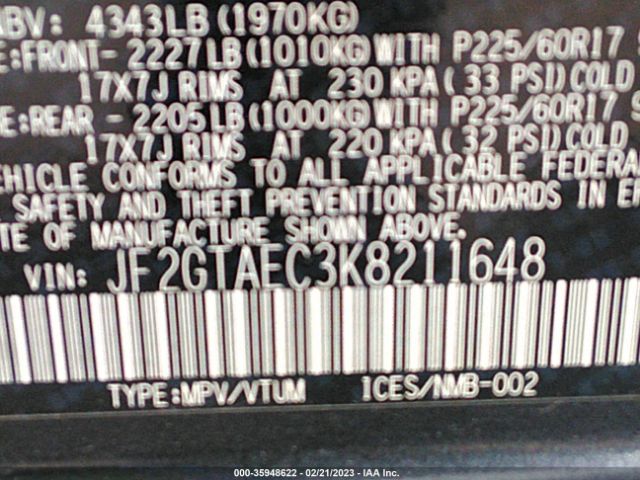 JF2GTAEC3K8211648 Subaru Crosstrek Premium