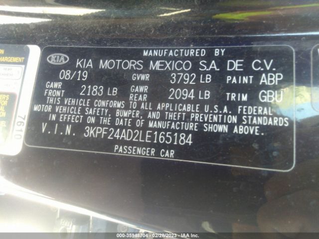 3KPF24AD2LE165184 KIA Forte Lxs