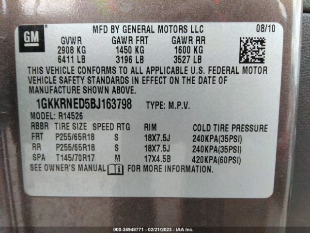 1GKKRNED5BJ163798 GMC ACADIA SL
