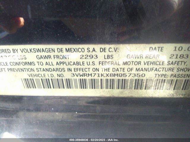 Volkswagen JETTA SEDAN 2008 3VWRM71KX8M057350 Image 9