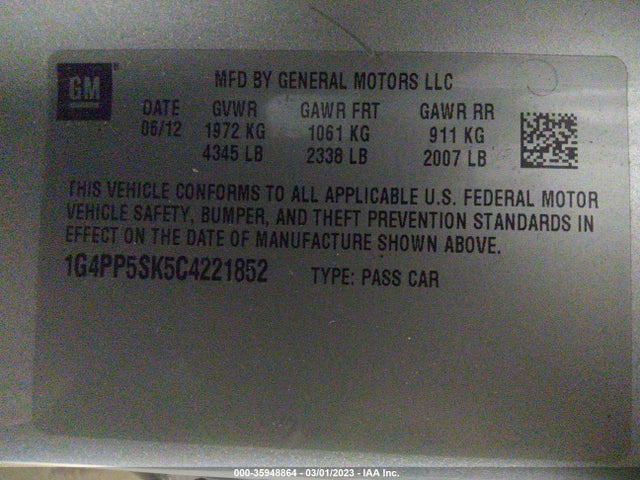 35948864 :رقم المزاد ، 1G4PP5SK5C4221852 vin ، 2012 Buick Verano مزاد بيع