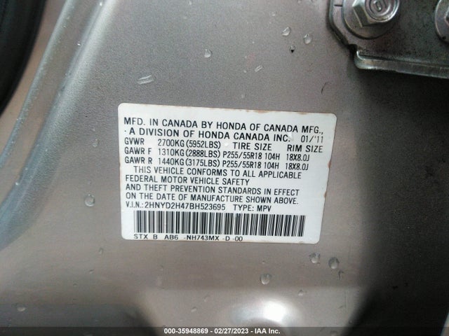 Acura Mdx Tech/entertainment Pkg 2011 2HNYD2H47BH523695 Image 10
