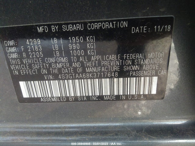 Subaru Impreza 2019 4S3GTAA68K3717648 Image 9