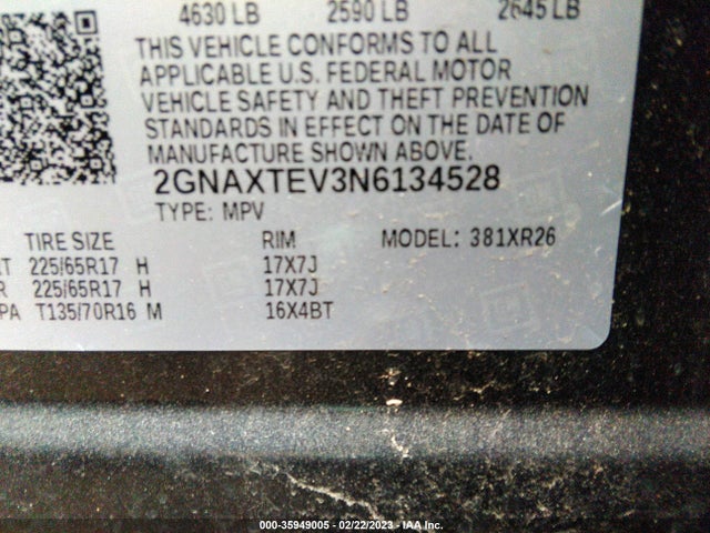 Chevrolet EQUINOX LT 2022 2GNAXTEV3N6134528 Image 9