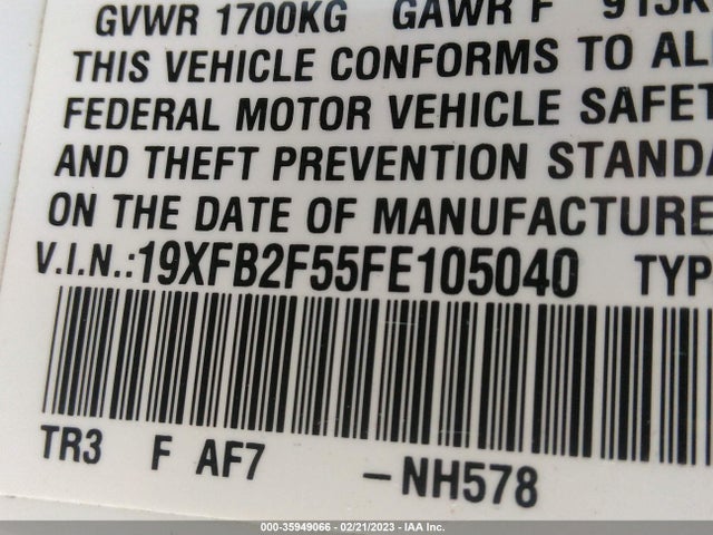 Honda Civic Sedan Lx 2015 19XFB2F55FE105040 Image 10