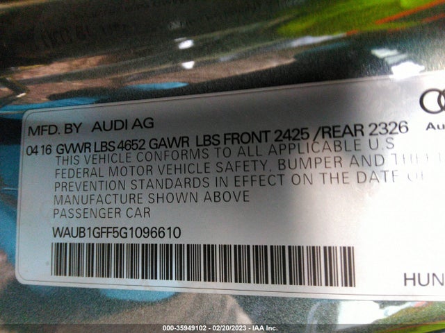 2016 Audi S3, VIN: WAUB1GFF5G1096610