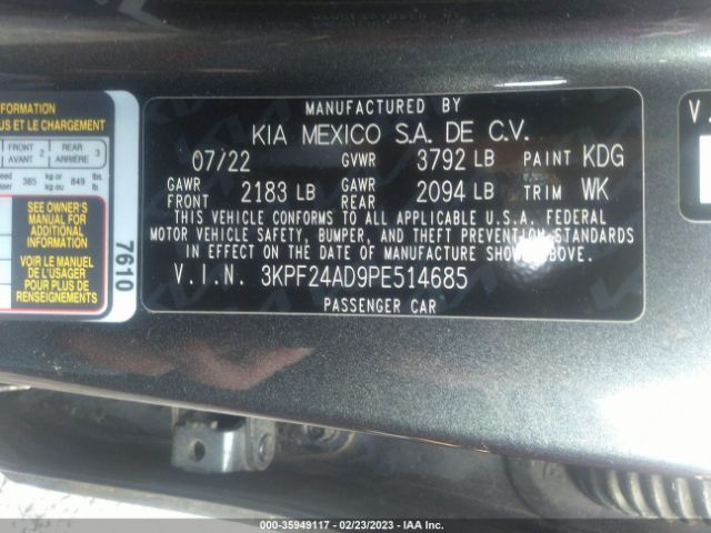 3KPF24AD9PE514685 KIA Forte Lxs