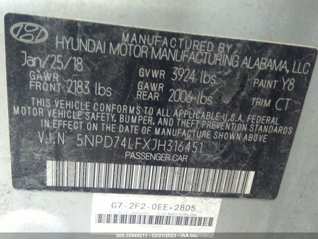 Hyundai ELANTRA SE 2018 5NPD74LFXJH316451 Image 9