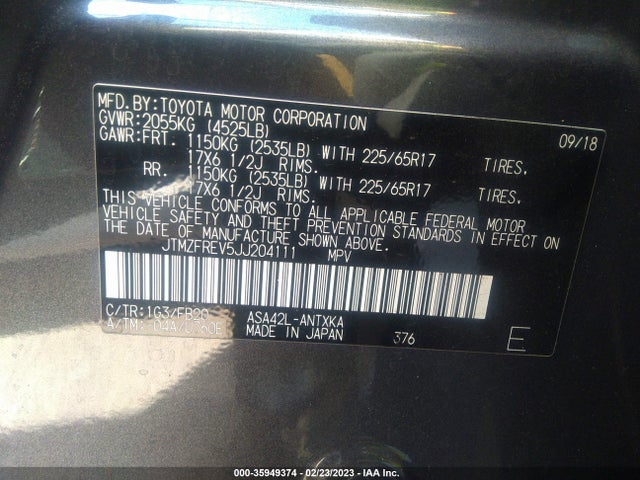 Toyota RAV4 LE 2018 JTMZFREV5JJ204111 Image 9