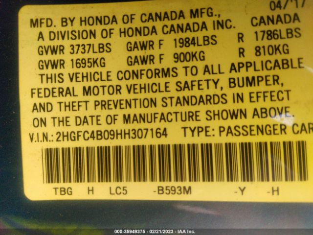 2HGFC4B09HH307164 Honda Civic Lx-p