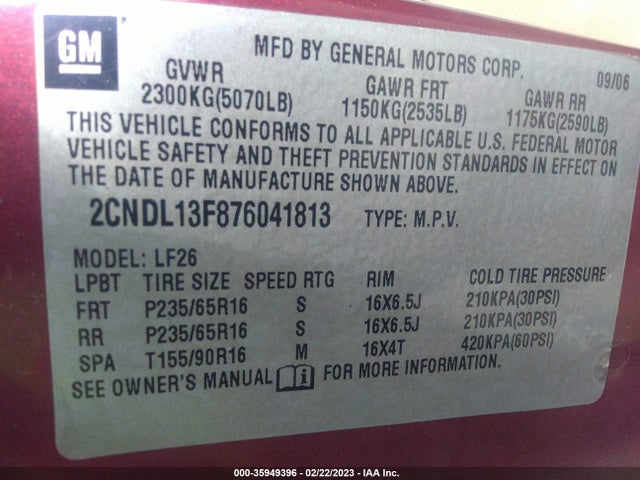 Chevrolet EQUINOX LS 2007 2CNDL13F876041813 Image 10