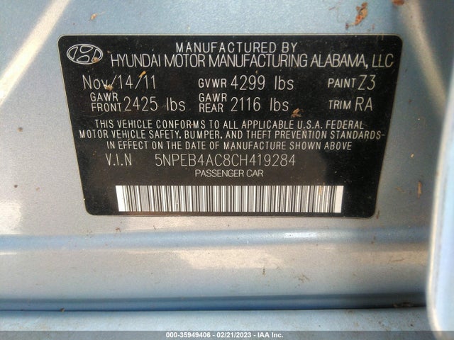 Hyundai SONATA GLS 2012 5NPEB4AC8CH419284 Image 11