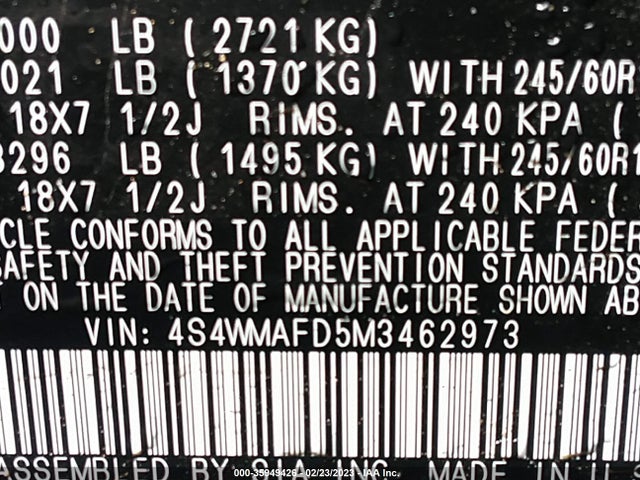 2021 SUBARU ASCENT PREMIUM VIN: 4S4WMAFD5M3462973