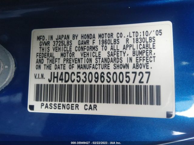JH4DC53096S005727 Acura Rsx Type-s Leather