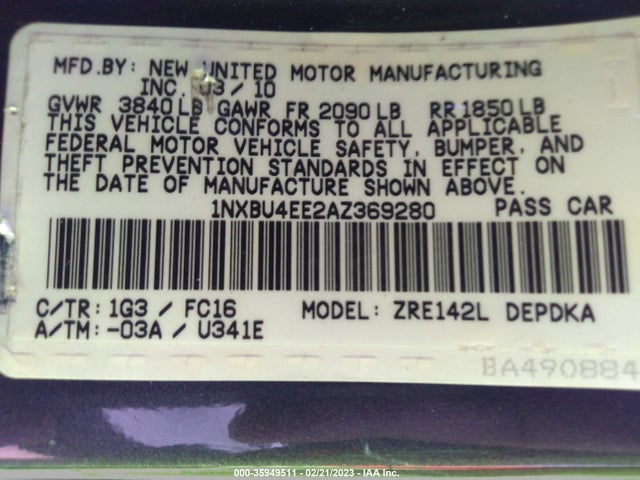 Toyota Corolla S/le/xle 2010 1NXBU4EE2AZ369280 Image 10