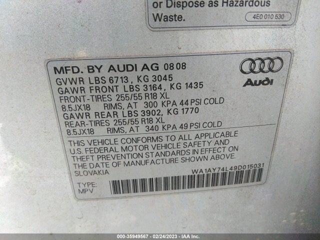 WA1AY74L49D015031 Audi Q7 Premium Plus