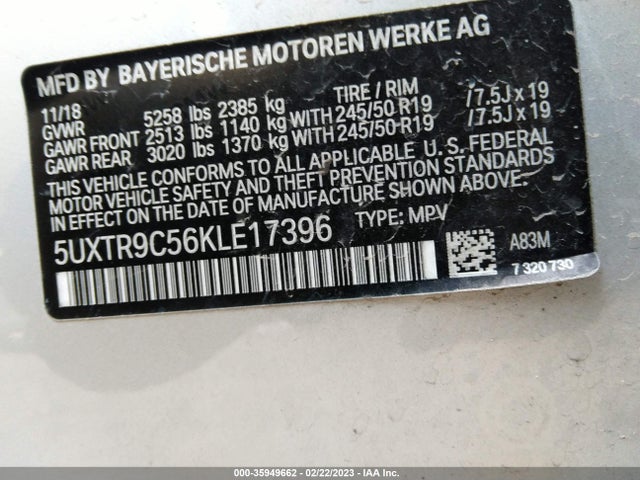 2019 BMW X3, VIN: 5UXTR9C56KLE17396
