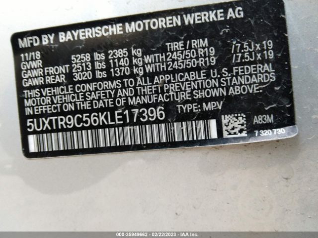 5UXTR9C56KLE17396 BMW X3 Xdrive30i