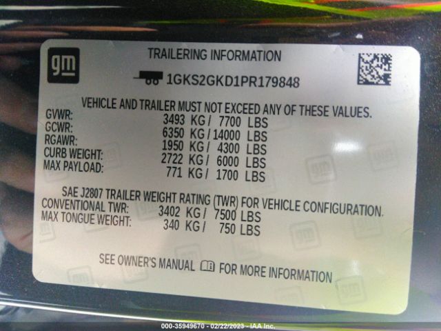 1GKS2GKD1PR179848 GMC Yukon Xl Slt