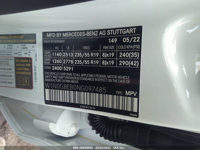 2022 Mercedes-Benz GLC-Class, VIN: W1N0G8EB0NG097485
