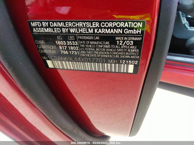 Chrysler Crossfire 2004 1C3AN69L44X017701 Image 10
