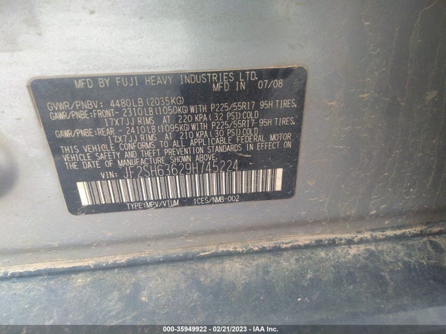 JF2SH63629H745224 Subaru Forester X W/prem/all-weather