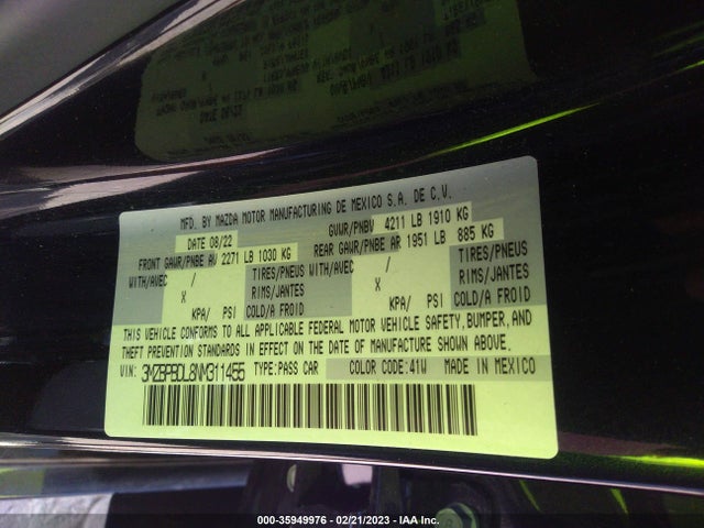 2022 Mazda 3, VIN: 3MZBPBDL8NM311455