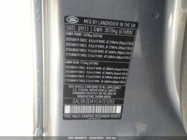 SALSK2D41CA721253 Land Rover Range Rover Sport Hse