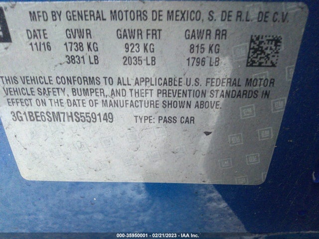 Chevrolet CRUZE LT 2017 3G1BE6SM7HS559149 Image 10