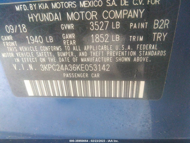 2019 Hyundai Accent, VIN: 3KPC24A36KE053142
