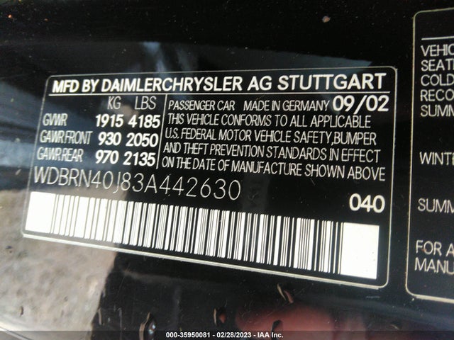 35950081 :رقم المزاد ، WDBRN40J83A442630 vin ، 2003 Mercedes-benz C-class 1.8l مزاد بيع