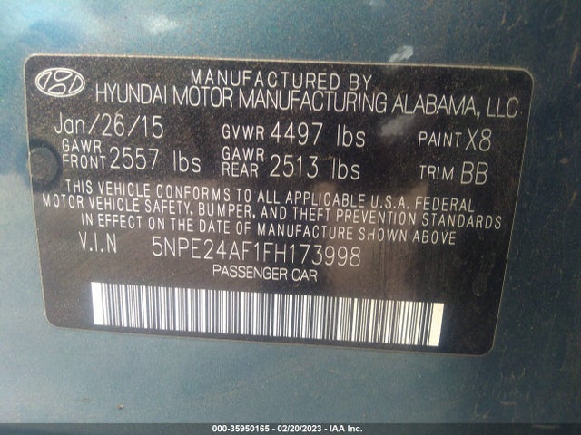 Hyundai Sonata 2.4l Se 2015 5NPE24AF1FH173998 Image 10