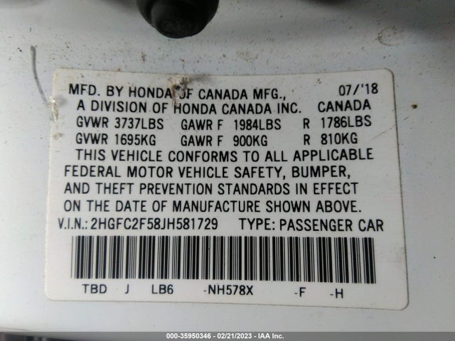 Honda Civic Sedan Lx 2018 2HGFC2F58JH581729 Image 9
