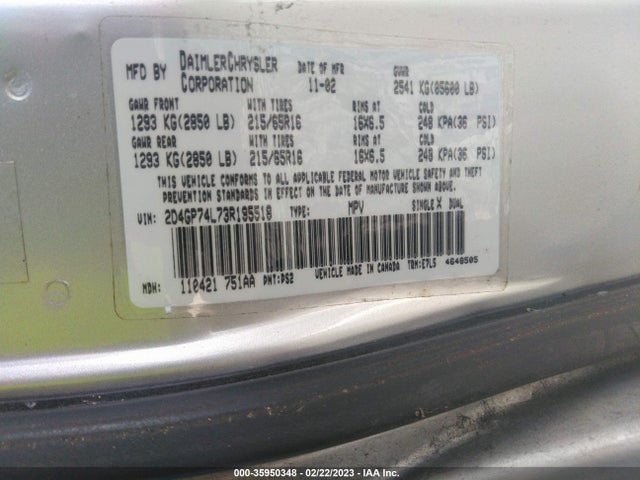 Dodge Grand Caravan Ex 2003 2D4GP74L73R195518 Image 10