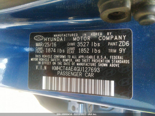 2016 Hyundai Accent, VIN: KMHCT4AE4GU127693