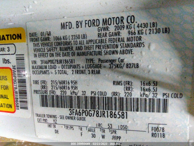 Ford FUSION S 2018 3FA6P0G78JR186581 Image 9