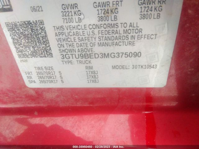 3GTU9BED3MG375090 GMC Sierra 1500 Sle