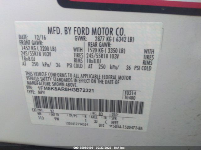 1FM5K8AR8HGB72321 Ford Utility Police Interceptor