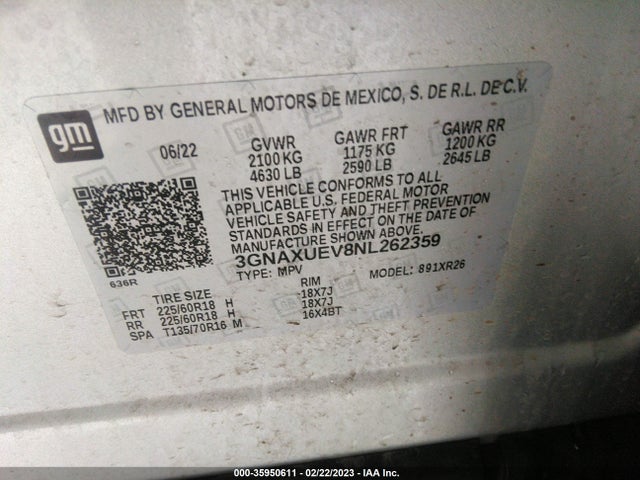 Chevrolet EQUINOX LT 2022 3GNAXUEV8NL262359 Image 9