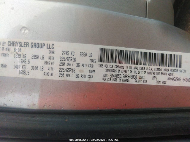 2A4RR5D17AR343838 Chrysler Town & Country Touring